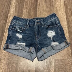 SO Dark Blue Distressed Jean Shorts